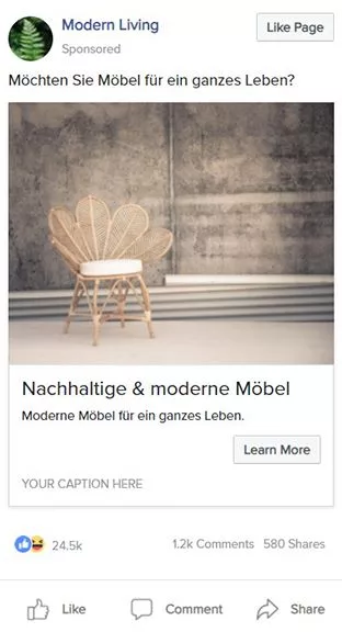 Social Media Anzeige für Möbel